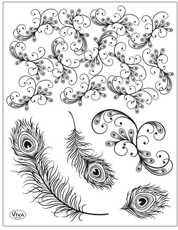 Qualitäts-Silikonstempel 14x18cm, Pfauenfedern