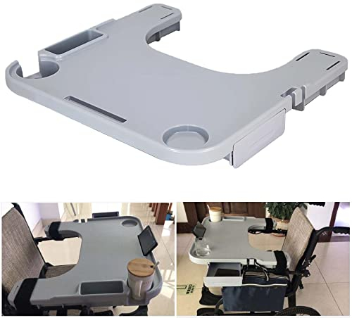 Bueuwe Universal Rollstuhl Tisch mit Getränkehalter, Rollstuhltisch für Behinderte Lesepausen-Essen, Rollstuhl Zubehör, 53x58 cm