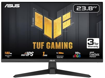 ASUS Tuf Gaming 24 (23.8 Inch Viewable) 1080P Monitor Full Hd, 180Hz, 1Ms, Fast IPS, Extreme Low Motion Blur, Freesync Premium, Speakers, Displayport, Hdmi, Variable Overdrive, 99% Srgb, Black