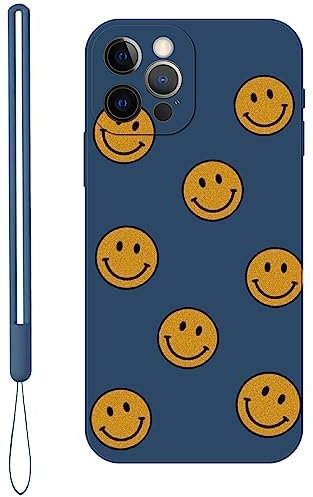 KARTXITAI Case compatible with iPhone 12 Pro,Smiley face Pattern Design Vintage Shockproof Protective Soft TPU Anti-Fingerprint Anti-Scratch/Fall phone cover-Blue 1