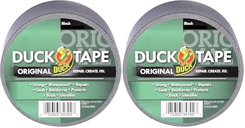 Duck Tape Original Black, 50 mm x 25 m. The original high strength waterproof gaffer and duct adhesive cloth repair tape (Pack of 2)