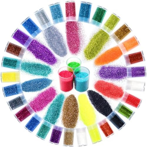 32 Stück Bastel Glitzer Set,Glitzerpulver Pailletten Set,Paillette Cosmétiques pour Ongles Nail Art, Maquillage, Visage,Corps, Cheveux,DIY,Halloween, Carnaval