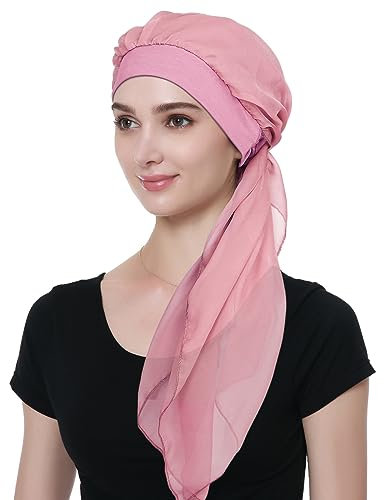 Alnorm Longue écharpe en mousseline de soie Chapeaux Bambou Jersey Chemo Bonnet pour femmes, Rose, taille unique