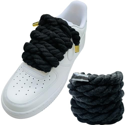 Lopau Lacci per scarpe in corda spessa per Air Force 1, non perforare, per scarpe da ginnastica Dunk, Air Jordan, AF1, nero, 51.2''/130cm