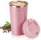 flintronic Tasse à café isotherme de voyage avec couvercle anti-fuite, en acier inoxydable, tasse à café hermétique réutilisable avec une brosse, 510 ml, rose