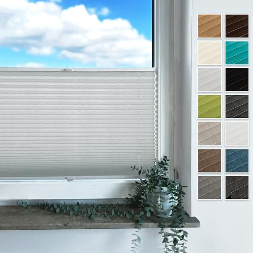 Rollmayer Plissee mit Bohren, Plisseerollo Faltrollo Sichtschutz und Sonnenschutz für Fenster und Tür Premiumqualität Falte für Zuhause, 3 Kollektionen(Binco Silber,B150cm x H100cm)