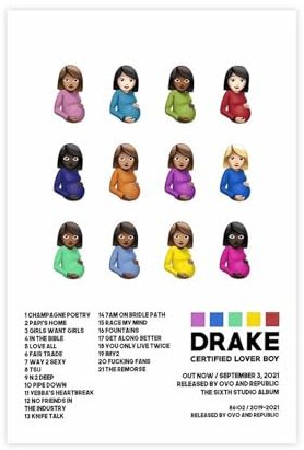 OffsuM Drake Certified Lover Boy Album Leinwand Poster Wandkunst Dekor Druck Bild Gemälde für Wohnzimmer Schlafzimmer Dekoration ungerahmt 30 x 45 cm