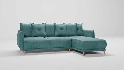 S-Style Möbel Monte Ecksofa Rechts Eckcouch Mit Schlaffunktion Bettkasten Sofa Für Wohnzimmer Couch Freistehende Polster Sofas Couches Mikrofaser Türkis 238 x 170 x 89 cm