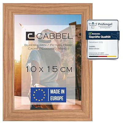 CABBEL Bilderrahmen 10x15 cm, Eiche, stabiles MDF-Holz Rahmen, bruchsicherem Plexi-Glas, zum Aufhängen & Aufstellen, ideal für Fotos/Bilder/Collage