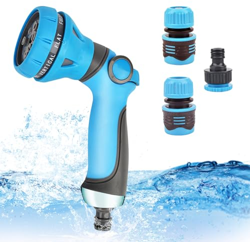 OdiuK 4PCS Garden Hose Pipe Spray Gun 8 Patterns Garden Hose Nozzle, High Pressure Spray Gun with Thumb Switch, Heavy Duty Anti-Slip Desig Spray Nozzle for Garden&lawns Watering and Pets Bathing