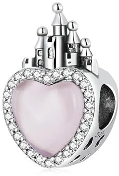 Charm Schloss Prinzessin Herz Rosa Märchen für Disney aus 925er Silber – Les Folies für Pandora, Sterling-Silber, Zirkonia