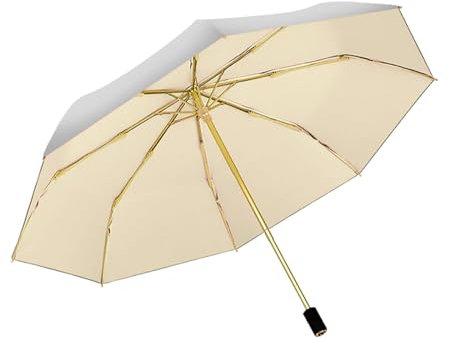 ThreeH Paraguas plegable de viaje Protección UV UPF 50+ con marco de fibra de vidrio reforzado Capa de recubrimiento plateado para hombres y mujeres,Blanco