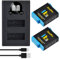 Durapro 2X Batterie + LCD Rapide Double Chargeur USB pour gopro Hero 12 Hero 11 Hero 10 Hero 9 Noir Appareil Photo