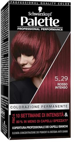 Colorazione Permanente, Tinta per Capelli, Crema Colorante Professionale, Copertura dei Capelli Bianchi, Sistema Anti-danni, Tonalità 5-29 ROSSO INTENSO (Unità)