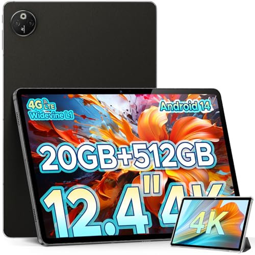 DOOGEE T30MAX Andriod 14 Tablet 4K, Tablet 12 Pulgadas, 10800mAh/33W, 20GB RAM+512GB(TF 2TB) Cámara 50MP+20MP,Helio G99/Octa Core, 4G LTE+5G WiFi/Widevine L1/2560 * 1600/BT5.0/GPS, Gris