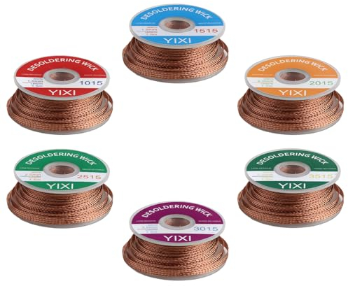 Wonvify Treccia di Dissaldatura, 6 Pezzi 1.5M Filo Dissaldante da 1.0/1.5/2.0/2.5/3.0/3.5mm per Rimozione della Saldatura nelle Giunzioni Saldate e Smontaggio di Componenti Elettrici