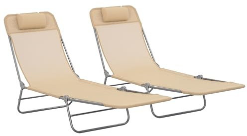 Outsunny Folding Sun Loungers for Garden Set of 2 Texteline Brown