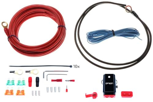 OPTION Vollkupfer Kabelkit 6mm², Endstufen Anschlusskit 6 qmm Vollkupfer - Anschluss von Verstärkern oder aktiven Subwoofern im Auto - Strom,- Masse und Remotekabel, Sicherungshalter inkl. Sicherungen