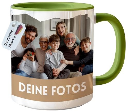 Tasse Personalisiert mit Foto – Fototasse mit eigenem Bild - Hellgrün | Geschenk für Freundin Mutter Partner Familie Geburtstag Party Weihnachten