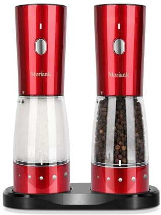 Salz und Pfeffermühlen Elektrisch 2er Set, USB Wiederaufladbare Edelstahl Elektrische Pfeffermühle mit Einstellbarer Körnung, Großes Fassungsvermögen，Eleganter Aufbewahrungsbasis