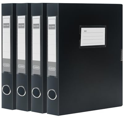4 Pezzi Scatola Archivio A4, Dorso da 40 mm, Raccoglitori Documenti con Coperchio per Ufficio, Scuole (Nero)