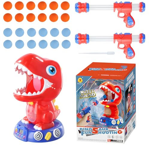 Litinliv Movable Dinosaur Shooting Toys for Kids, Movable Target Shooting Game with 2 Air Pump Guns and 24 Foam Balls, Shooting Game, Dinosaur Toy for Boys Children Dinosaur Birthday Party Supplies