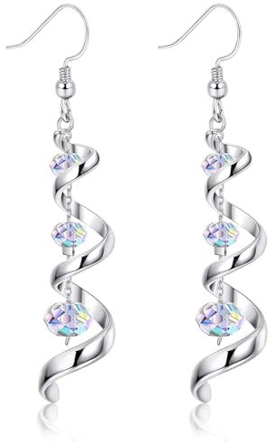 Zeayebsr Orecchini Pendenti Con Cristallo Per Donna, Orecchini a Gancio In Argento 925, Nastro a Spirale Multi Lacrima Orecchini Pendenti Lunghi Con Goccia Di Cristallo Scintillante Gioielli Regali