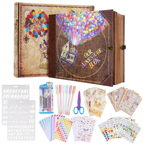 Adventure Book Fotoalbum 146 Seiten,Mit Vintage-SchlöSser Our Adventure Book,3d GepräGte Cover-Design,Scrapbook Album For Men/Kreative Geschenke