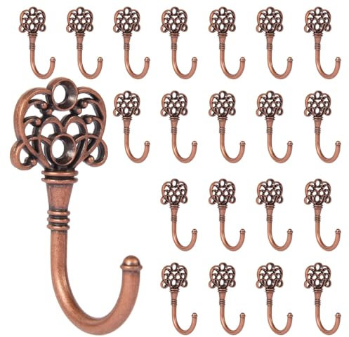 XHIPY 20 PCS Vintage Metal Wall Hooks, Bohemian Decorative Hook with Screws, Wall Hooks for Hanging Towel/Coat (Red Copper)