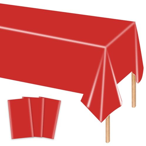 MORAINJAY 3 Stück Rote Plastik Tischdecken, 137x274 cm Rechteckige Geburtstag Tischdecke für Party, Feier und Festliche Anlässe, Einweg Tischdecke, Tischdeko, Party Dekoration