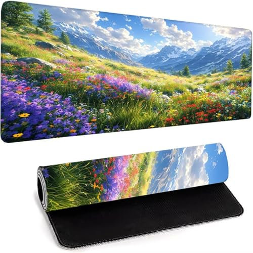 Grand Tapis De Souris De Jeu（1200 x 600 x 3mm Base en Caoutchouc Naturel Antidérapant Durable, Tapis De Clavier Lavable, Tapis De Bureau pour Gamer, Bureau Grand Tapis De Souris Rose Fleur W-2