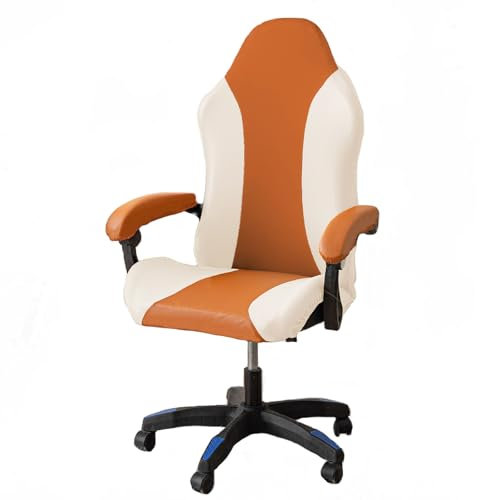 PU Leather Gaming Chair Cover Waterproof Gaming Chair Slipcover with armrest Covers, Non Slip Computer Chair Cover Gamer Chair Cover for Swivel Chair Office Chair(Orange-white)