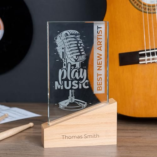 Wanapix | Trofeo Personalizado con Base Grabada | Cristal Grabado | Premio Personalizado | Rectangular 8x24 cm | Incluye Estuche para Guardar | Diseño 100% Personalizado