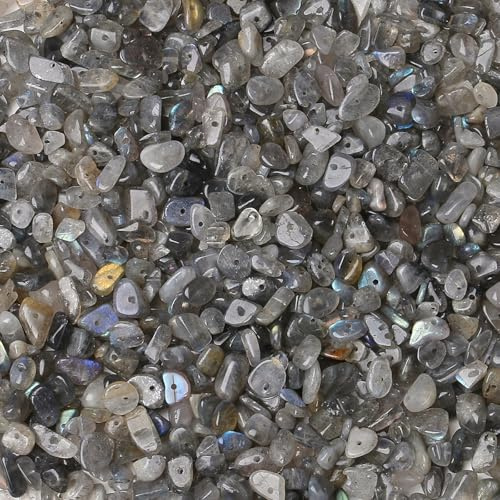 GUJOXILA 400pcs Labradorite Crystal Beads for Bracelet Jewellery Making | Chips Stones Grey Gemstone Beads for Crafting Polished Craft Nature Grey Bead DIY 5-8mm