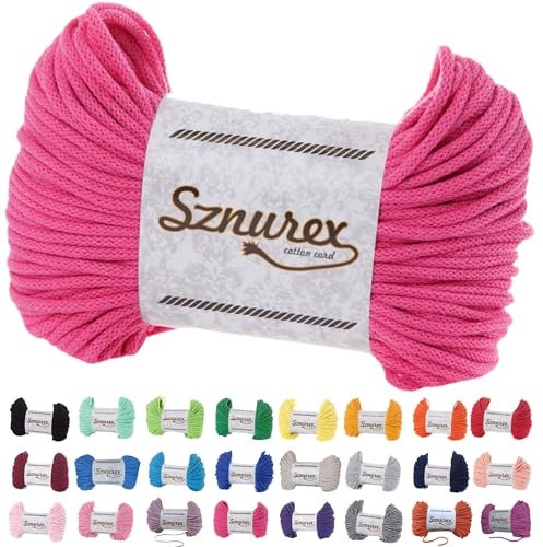 Makramee Garn 5mm x 100m Baumwollschnur Garn für Makramee-Schnur über 50 Farben Oeko-TEX Zertifiziert Baumwollkordel, Baumwollgarn mit Polyesterkern für DIY (Fuchsie, 5mm/100 Meter)