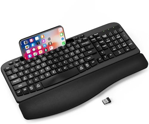 EAYBLLY Wave Keys Wireless Ergonomic Keyboard with Cushioned Palm Rest, Comfortable Natural Typing, for Large Hands, 2.4GHz Full Size Cordless USB Computer Keyboard, for Windows, Laptop, Mac