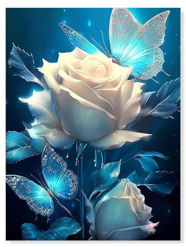 AHEJIOO Diamond Painting Set für Erwachsene-Blume Diamond Painting Kits, DIY Diamant Painting Bilder, 30x40cm/weiße Rose