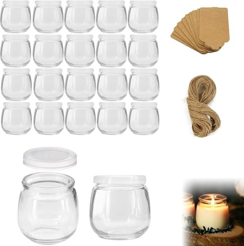 Hbazzor Pots de yaourt avec couvercle - petit Pots en Verre vide pour Pudding, Desserts, Yaourt Maison, ensemble de 20pièces (200ml*20)