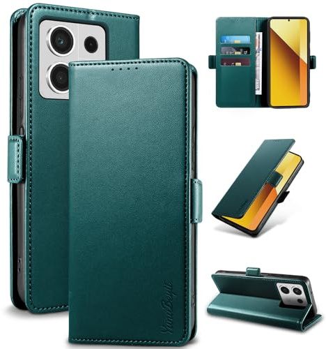 Yunubeyii Cover Libro per Xiaomi Redmi Note 13 5G,Verde | Blocco RFID,Luxury PU Pelle,Portafoglio,Card Holder,Magnetic Phone Custodia,Kickstand,Protettiva,Antiurto