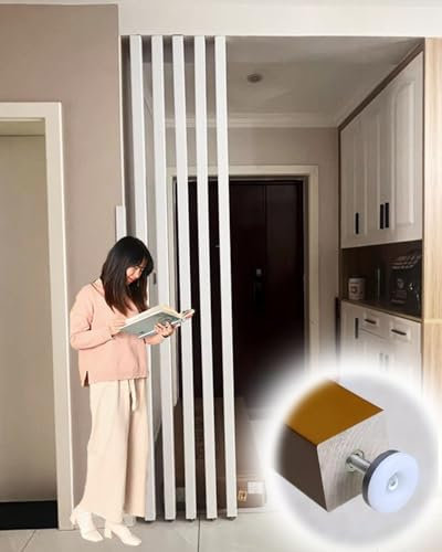 Raumteiler Trennwand für Eingangsbereich Vom Boden Bis Zur Decke, Sichtschutzpfosten aus Holzlatten mit Verstellbarem Fuß, Trenngitter für Zuhause/Treppenhaus/Büro(H-80cm/2.6ft/31.5in)