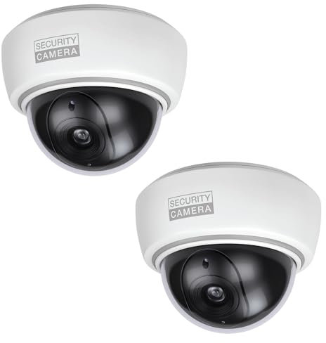 BASI | 2er Set Dome Kamera-Attrappe mit blinkendem LED-Licht | Dummy Kamera | Objektiv Überwachungskamera für den Innen- und geschützten Außenbereich | Wand- Deckenmontage | Weiß | CCTV
