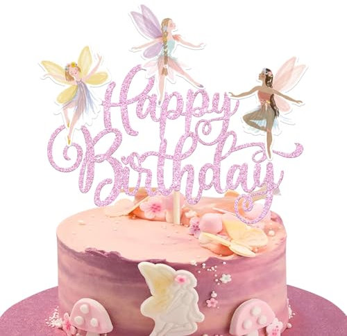 Feen Torten Deko für Geburtstagskuchen Fee Kuchendeko Happy Birthday Tortendeko Feen Kuchendekoration für Mädchen, Damen Feen-Party, Happy Birthday Cake Decoration