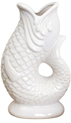 Off White Fish Jug Vase 1.2L Ceramic Table Centerpiece Water Serve Pitcher Decor
