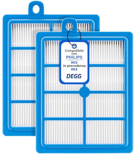 DEGG Filtre HEPA H13 - Compatible avec aspirateurs Philips, Electrolux, AEG, Tornado, H13 anciennement H12, Performer, Power Pro, Jetmaxx Series - Accessoire pour aspirateur - Lot de 2