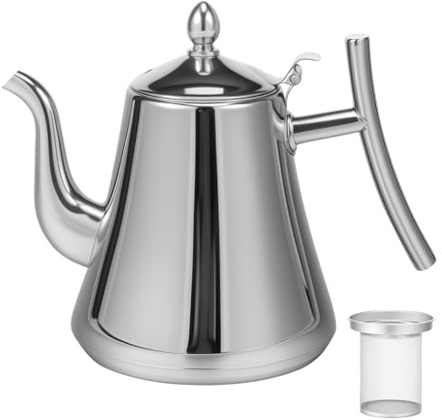 Stainless Steel Teapot, 1.5L/53Oz Water Kettle with Removeable Infuser, Coffee Pot Tea Warmer with Detachable Filter for Loose Leaf and Tea Bag(Silver)