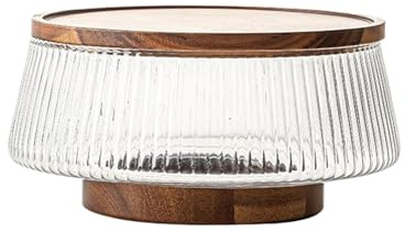 ALCXAZS Set di insalatiere in vetro con coperchi in legno di acacia per servire snack Insalatiera con antipasti vetro con coperchio, grandi dimensioni, B