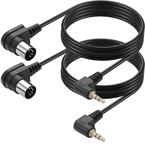 CERRXIAN 2 cables de audio de 5 pines DIN a 3,5 mm, 90 grados MIDI DIN de 5 pines a 90 grados, 3,5 mm, 1/8 pulgadas, para altavoces, teclado MIDI, 1,5 m