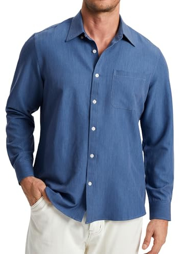 Enlision Mens Long Sleeve Shirt Button Down Wrinkle Free Casual Shirt | Denim Shirts, Non Iron, Chest Pocket, Regular fit, Solid Color, Business, Formal, Breathable, Plus Size