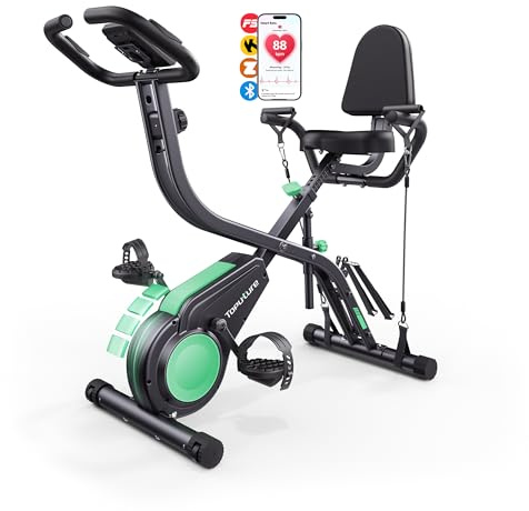 2026 Toputure Cyclette da Casa Pieghevole con APP, Cyclette Pieghevole 5 in 1 con 16 Livelli di Resistenza, Banda Elastica, Monitor LCD e Sensore di Frequenza Cardiaca, Portata fino a 140 kg