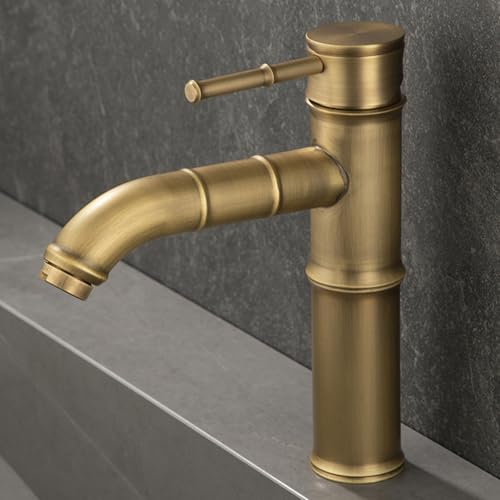 BiaoTeng Wasserhahn Bad Einhandmischer Waschbeckenarmatur Bad Retro Warm und Kalt Waschtischarmatur Messing Antik